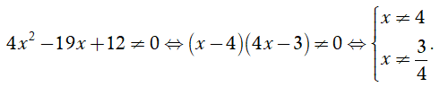 Tập nghiệm S của bất phương trình x-7/ 4x^2- 19x+12 là (ảnh 1)