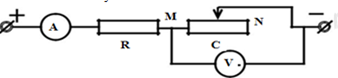 Cho mạch điện như hình vẽ trên: Khi dịch chyển con chạy C về phía M thì số chỉ của ampe kế và vôn kế thay đổi thế nào? (ảnh 1)