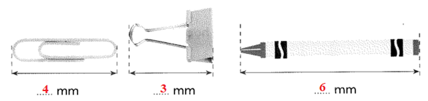 Đo độ dài các đồ vật theo đơn vị mi-li-mét rồi viết số thích hợp vào chỗ chấm. (ảnh 2)