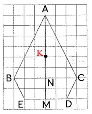 b) Xác định trung điểm K của đoạn thẳng AN bằng cách chấm (•) rồi ghi tên điểm đó. (ảnh 1)