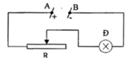 Cho mạch điện như hình vẽ: Đ(24 V - 0,8 A), hiệu điện thế giữa hai điểm A và B được giữ không đổi U = 32 V.  (ảnh 1)