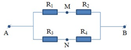 Cho mạch điện như hình vẽ    Biết hiệu điện thế giữa hai đầu đoạn mạch UAB = 60 V. R1 = 9 Ω, R2 = 15 Ω, R3 = 4  (ảnh 1)