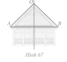 Hình 67 mô tả mặt cắt đứng của một ngôi nhà với hai mái là OA và OB, mái nhà bên trái dài 3 m (ảnh 1)