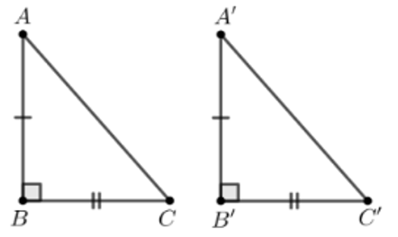 Trong các phương án sau, phương án nào chứa hình có hai tam giác vuông không bằng nhau (ảnh 1)