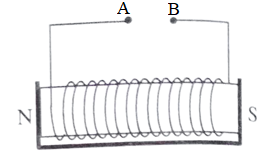 Đáp án đúng là: D Áp dụng quy tắc nắm tay phải, xác định được chiều của dòng điện là từ B đến A. Với B là cực dương, A là cực âm của nguồn điện. Khi có dòng điện chạy qua cuộn dây thì cuộn dây sẽ thành nam châm điện và có thể hút một thanh kim loại. (ảnh 1)