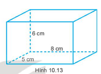 Cho hình hộp chữ nhật có kích thước như trên Hình 10.13. Tính thể tích, diện tích xung  (ảnh 1)