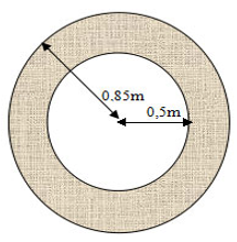 Tính diện tích phần tô đậm hình tròn (xem hình vẽ bên) biết 2 hình tròn có cùng tâm O và có bán kính lần lượt là 0,8 mvà 0,5m. (ảnh 1)