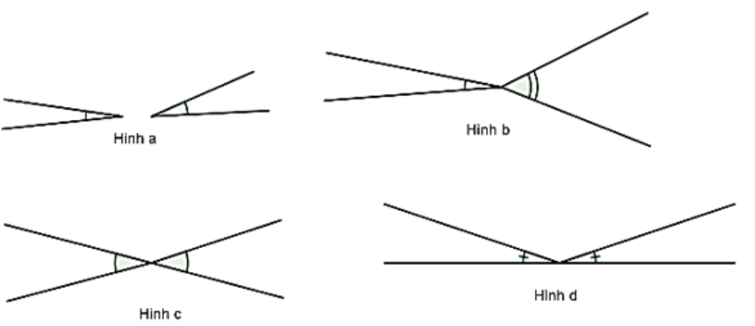 Xem các hình a, b, c, d. Hình nào biểu diễn hai góc đối đỉnh? (ảnh 1)