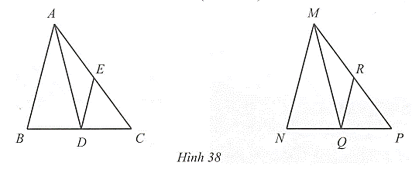 Cho tam giác ABC và tam giác MNP. Gọi D, E lần lượt Chứng minh DE = QR (ảnh 1)