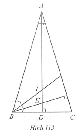 b) Nếu ba điểm A, H, I cùng nằm trên một đường thẳng thì tam giác ABC cân tại A. (ảnh 1)