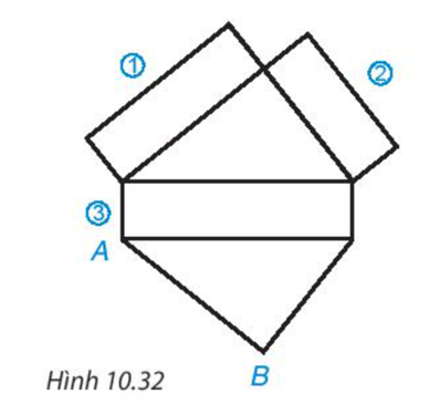 Quan sát Hình 10.32 và cho biết, cạnh nào trong các cạnh (1), (2), (3) ghép với cạnh AB (ảnh 1)