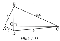 Tứ giác ABCD có hai đường chéo vuông góc. Biết AB = 3; BC = 6,6; CD = 6. Tính độ dài AD. (ảnh 1)