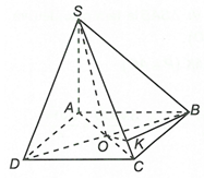 Cho hình chóp S.ABCD có đáy ABCD là hình vuông có độ dài đường chéo bằng a căn bậc 2 2 và (ảnh 1)