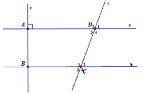 Cho hai đường thẳng a song song b. Đường thẳng c vuông góc với a tại A và cắt b tại B (ảnh 1)
