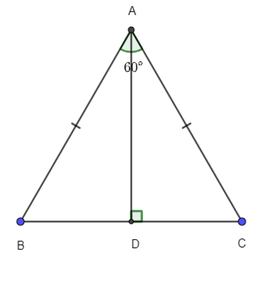 Cho tam giác ABC có AD vuông góc với BC. Biết AB = AC = 3cm, góc A=60 độ  (ảnh 1)