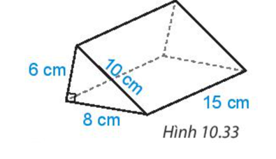 Tính diện tích xung quanh và thể tích của hình lăng trụ đứng trong Hình 10.33. (ảnh 1)