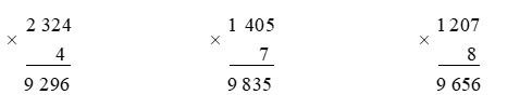 Phép tính nào dưới đây có kết quả lớn nhất? A. 2 324 x 4 B. 1 405 x 7 C. 1 207 x 8	 (ảnh 1)