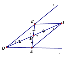 Cho góc xOy khác góc bẹt và điểm M nằm trong góc đó. Hãy dựng qua M một đường thẳng cắt Ox ở A, (ảnh 1)