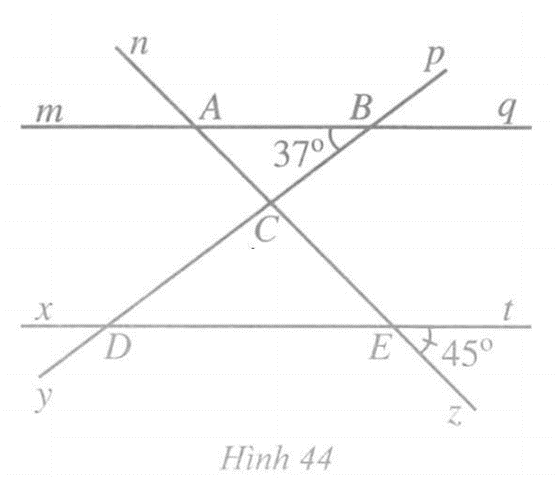 Quan sát Hình 44, có mq // xt. Kể tên các cặp góc đồng vị bằng nhau.  (ảnh 1)
