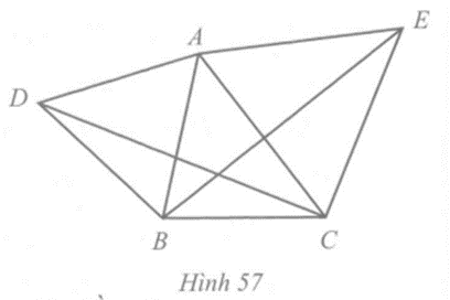 Trong Hình 57 cho biết góc BAC = 45 độ, Tính số đo các góc BAE, góc CAD (ảnh 1)