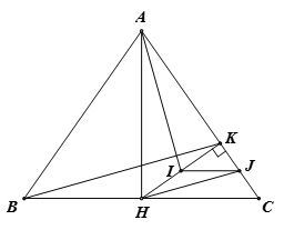 Cho tam giác ABC cân tại A, đường cao AH. Gọi K là hình chiếu vuông góc của H lên AC.  (ảnh 1)