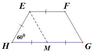 Cho hình thang EFGH (EF//GH).  Biết rằng: EH = EF = 1/2GH. Chứng minh tứ giác EFGH là hình thang cân. (ảnh 2)