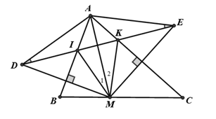 Cho tam giác ABC có A = 70 độ , B và C là các góc nhọn. M là một điểm thuộc cạnh BC.a) Tính các góc của tam giác ADE. (ảnh 1)