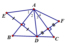 Cho tam giác ABC, D là một điểm trên cạnh BC.   a) Chứng minh AE = AF; (ảnh 1)