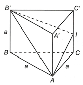 Cho lăng trụ đứng ABC.A'B'C' có đáy ABC là một tam giác cân với AB = AC = a. góc BAC = 120 độ,  (ảnh 1)