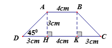 Cho hình vẽ. Biết tứ giác ABCD là một hình thang cân. Tính diện tích tứ giác ABCD. (ảnh 2)