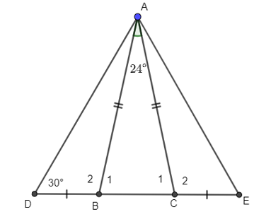 Cho tam giác ABC cân tại A, có góc A= 24 độ . Trên tia đối của tia BC lấy điểm D sao cho (ảnh 1)