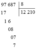 Khoanh vào chữ đặt trước câu trả lời đúng. Số dư trong phép chia 97 687 : 8 là: (ảnh 1)