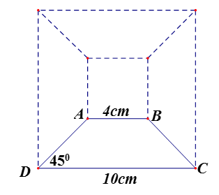 Cho hình vẽ. Biết tứ giác ABCD là một hình thang cân. Tính diện tích tứ giác ABCD. (ảnh 3)