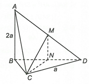 Cho tứ diện ABCD có ABCD đều cạnh a, AB vuông góc với mặt phẳng (BCD) và AB = 2a. Gọi M là (ảnh 1)
