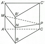 Cho lăng trụ đứng ABC.A'B'C' có diện tích tam giác ABC bằng 5. Gọi M, N, P lần lượt thuộc các (ảnh 1)
