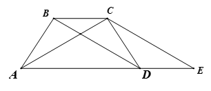 Cho hình vẽ, biết ABCD  là hình thang cân (đáy CB và AD). Từ C kẻ đường thẳng song song với BD cắt AD tại E. Chứng minh tam giác ACE là một tam giác cân. (ảnh 1)