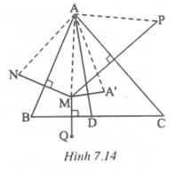 Cho tam giác ABC, đường phân giác AD và một điểm M ở trong tam giác.   a) Chứng minh rằng N và P đối xứng qua AA'; (ảnh 1)