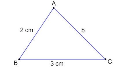 Tam giác ABC có AB = 2 cm, BC = 3 cm. Đặt CA = b (cm). a) Chứng minh rằng 1 < b < 5. (ảnh 1)
