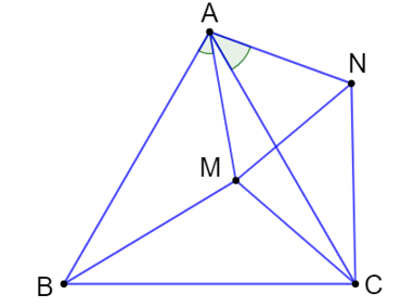 Cho M là một điểm tùy ý bên trong tam giác đều ABC. Lấy điểm N nằm khác phía với M đối (ảnh 1)