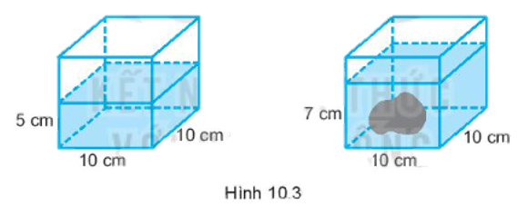 Bạn Hà có một bể cá có dạng hình lập phương có độ dài cạnh 10 cm. Ban đầu nước trong (ảnh 1)