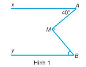 Tính góc Mby trong Hình 1, biết rằng Ax song song By. HD. Kẻ thêm đường thẳng đi qua M và song song với Ax. (ảnh 1)