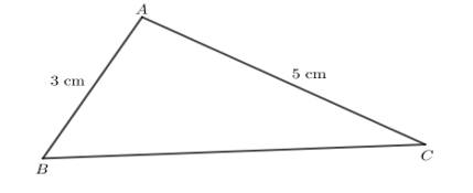 Em hãy vẽ một tam giác ABC có AB = 3 cm, AC = 5 cm. Quan sát hình vừa vẽ và  (ảnh 1)