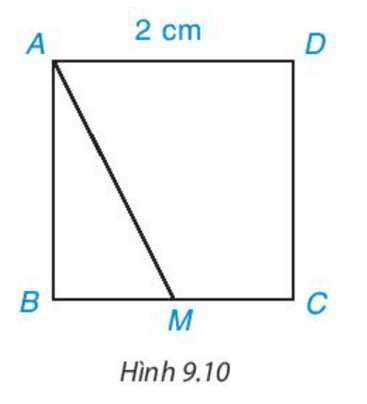 Cho hình vuông ABCD có độ dài cạnh bằng 2 cm, M là một điểm trên cạnh BC như Hình 9.10. (ảnh 1)