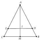 Cho tam giác ABC cân tại A. Các điểm D, E theo thứ tự chuyển động trên cạnh AB, AC sao cho AD = AE.  (ảnh 1)