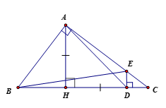 Cho tam giác ABC vuông tại A (AB < AC) đường cao AH. Trên tia HC lấy điểm D sao cho HD = HA.  (ảnh 1)