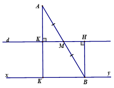 Cho điểm A  nằm ngoài đường thẳng d . Điểm M di chuyển trên đường thẳng d . Gọi B là điểm đối xứng với A  qua M. (ảnh 1)