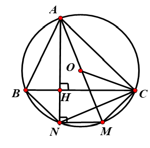 Cho tam giác ABC có ba góc nhọn, đường cao AH và nội tiếp đường tròn tâm O, đường kính AM. a) Tính góc ACM ; (ảnh 1)