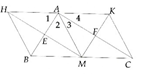 Cho tam giác ABC vuông tại A, đường trung tuyến AM. Gọi H là điểm đối xứng vớ M qua AB a) Xác định dạng của tứ giác AEMF, AMBH, AMCK. (ảnh 1)
