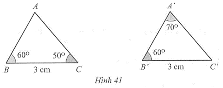Cho hai tam giác ABC và A’B’C’ thoả mãn: BC = B’C’ = 3 cm (ảnh 1)