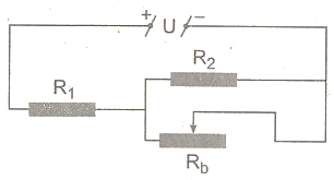 Một biến trở Rb có giá trị lớn nhất là 30 Ω được mắc với hai điện trở R1 = 15Ω và R2 = 10 Ω thành mạch có sơ đồ như hình vẽ.  (ảnh 1)